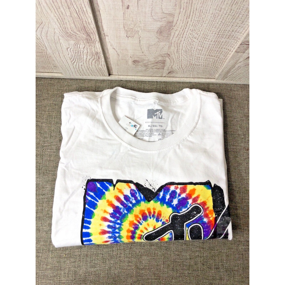 MTV T Shirt Mens Size XL Music Television White Tie Dye Logo Short Sleeves - Picture 3 of 6